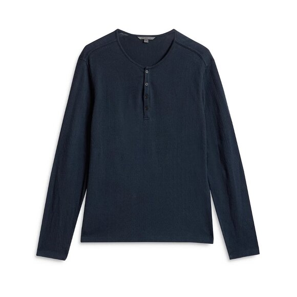 John Varvatos Collection Men's Long Sleeve Walden Jacquard Henley Tee Shirt Navy - Picture 3 of 5